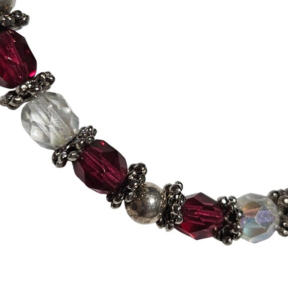 Elegant Red Clear Crystal Beaded Bracelet Toggle Clasp Fashion Jewelry Women - Picture 2 of 4